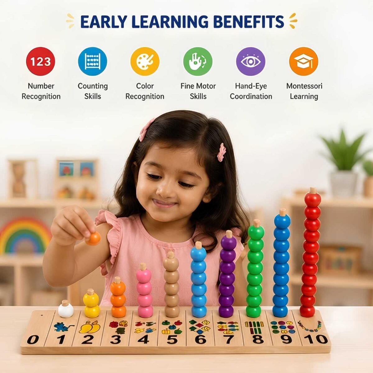 Abacus for Kids Math Learning Toy with Colorful Counting Beads - Image 2