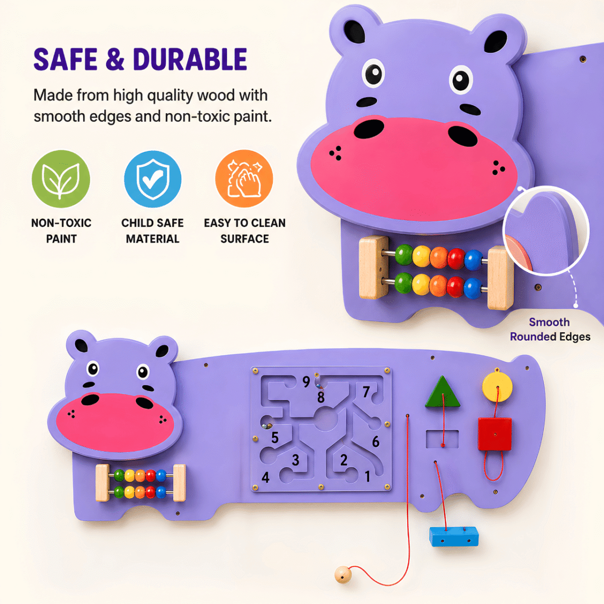 Bluebells Toys Hippo Design Wall Toy Wooden Toy for Kids - Image 3