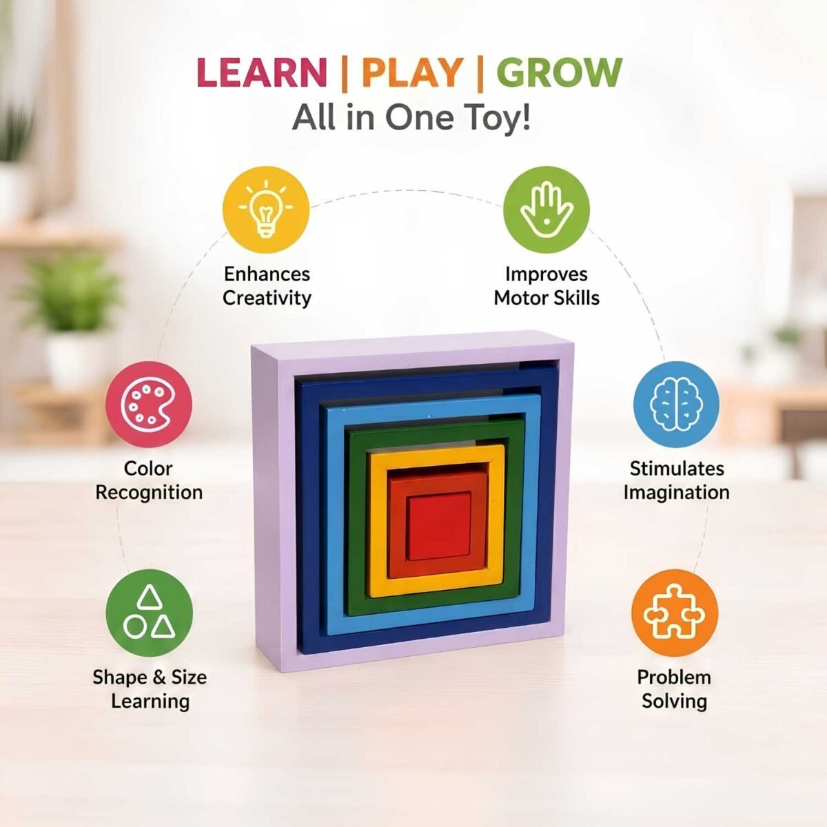 Bluebells Toys Ggleez Square Rainbow Stacker Educational & Fun Learning Toy for Kids - Image 2