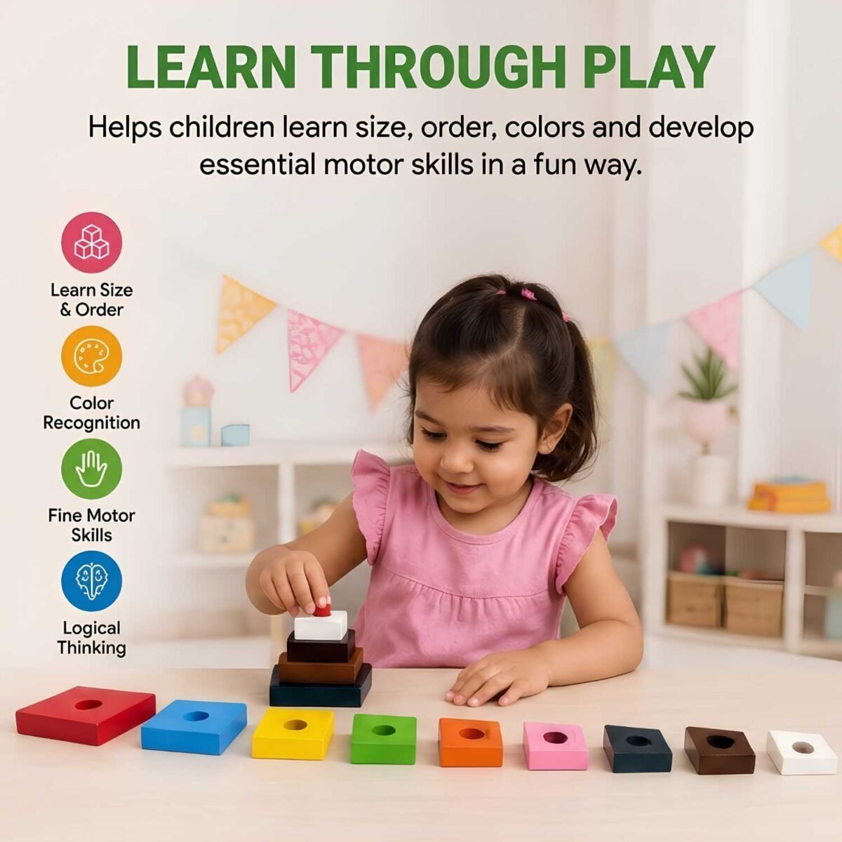 Bluebells Toys Faroo Square Tower Educational & Fun Learning Toy for Kids in Multicolour - Image 4