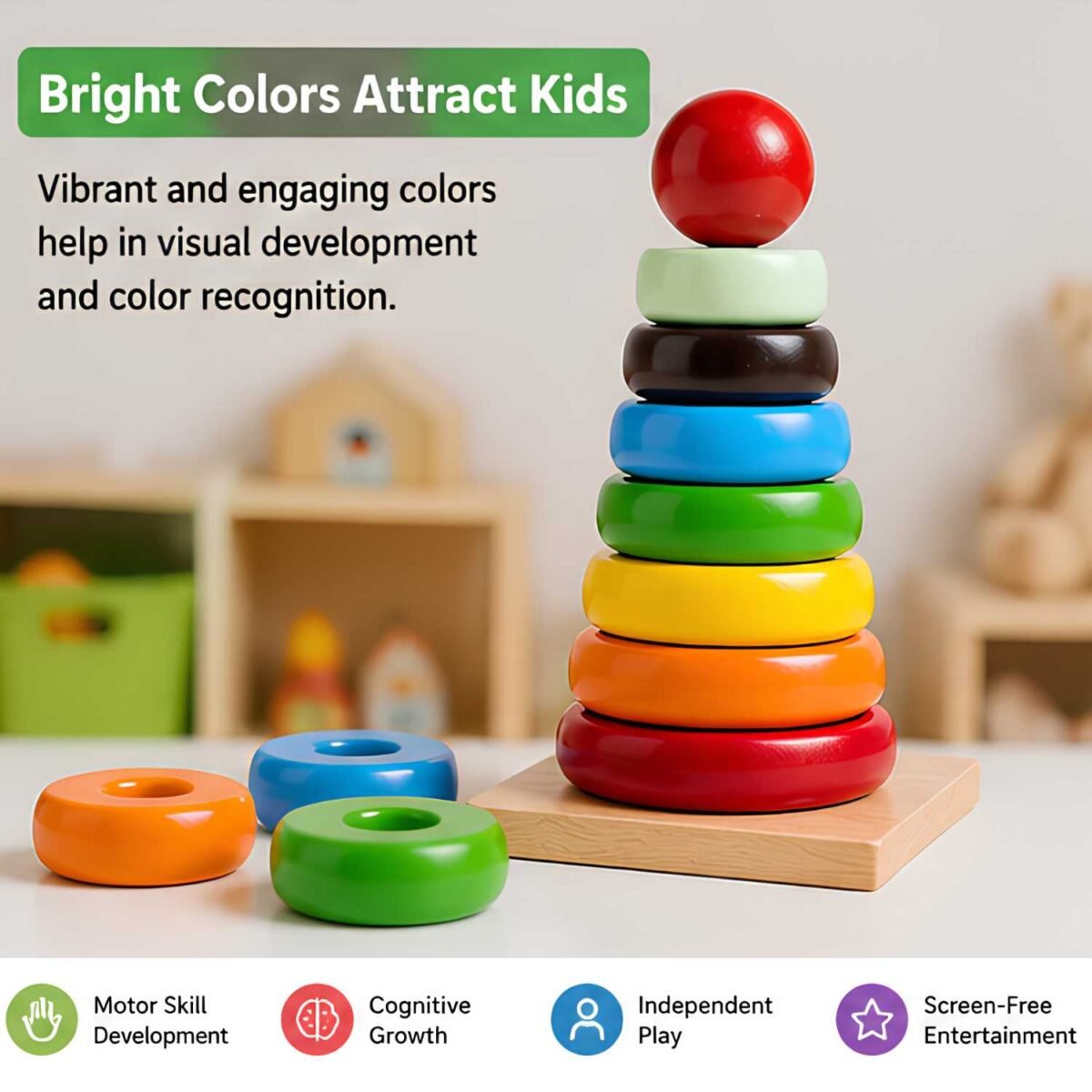 Bluebells Toys Furzy Square Stand Round Tower Educational & Fun Learning Toy for Kids - Image 4