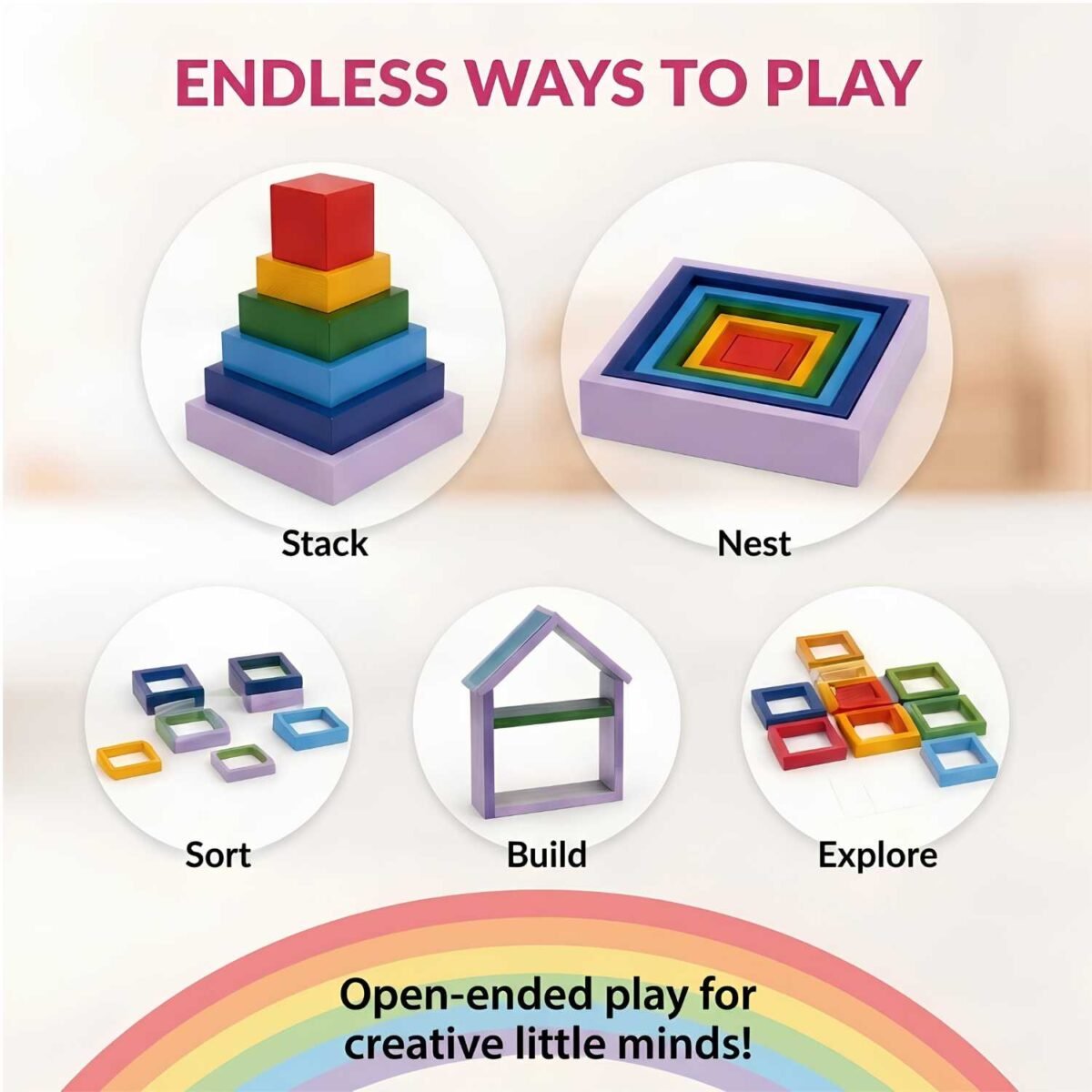 Bluebells Toys Ggleez Square Rainbow Stacker Educational & Fun Learning Toy for Kids - Image 5