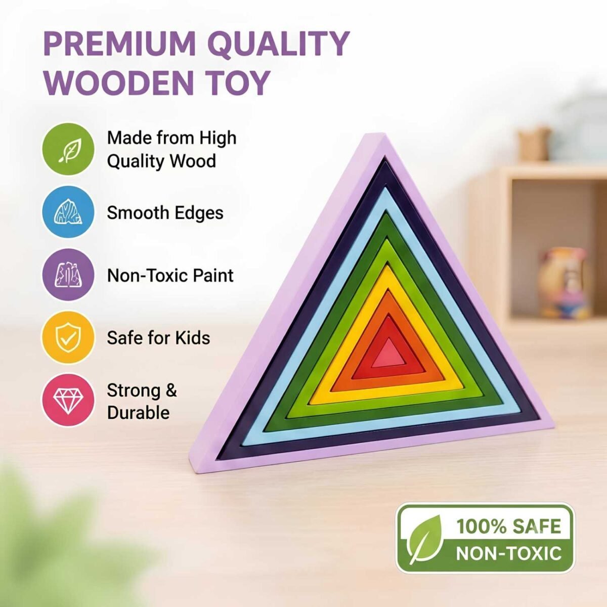 Bluebells Toys Nurzez Multicolor Triangle Shaped Rainbow Stacker Educational & Fun Learning Toy for Kids - Image 3