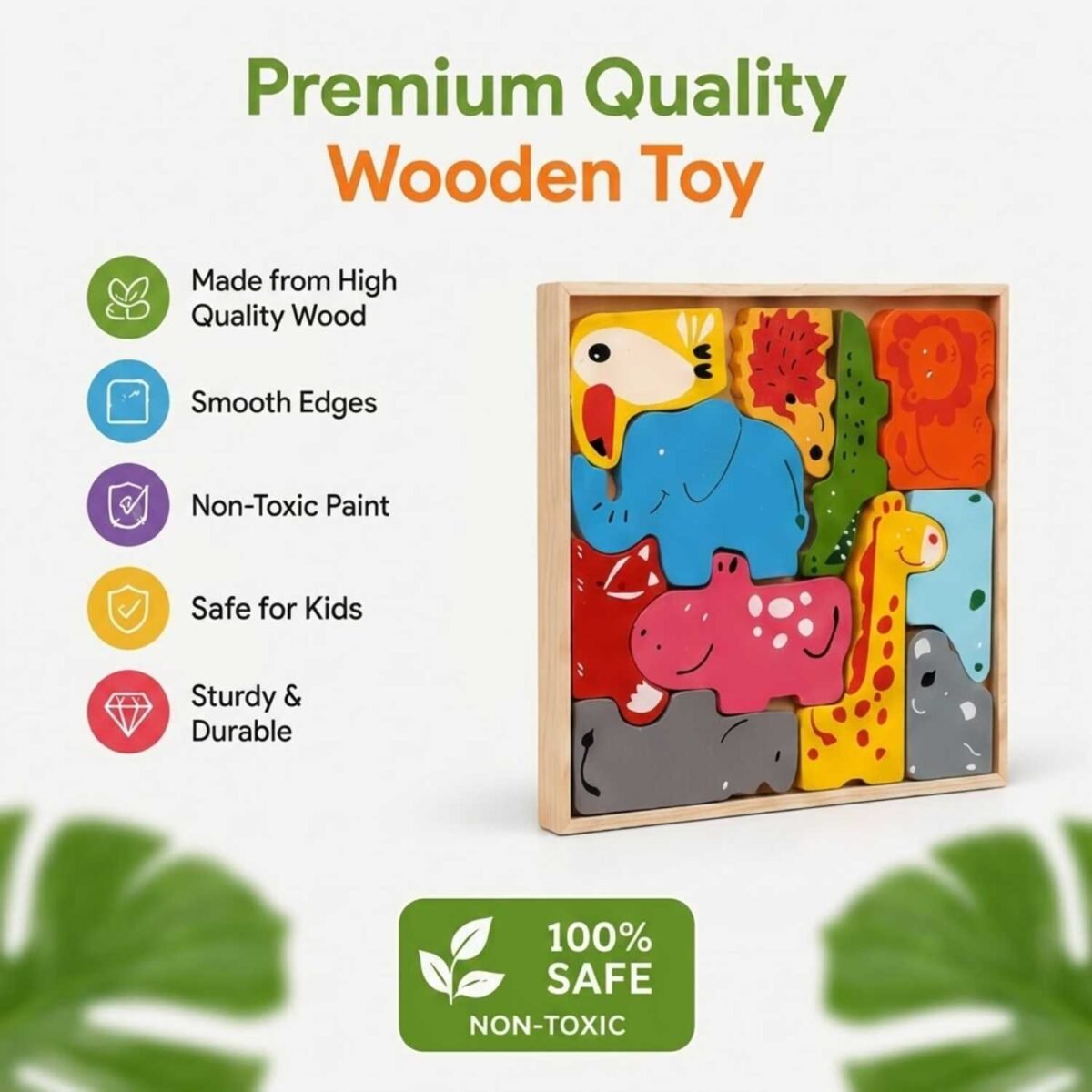 Bluebells Toys Whimsi Animal Design Learning Educational Fun Toy Wooden Blocks Puzzle for Kids - Image 5