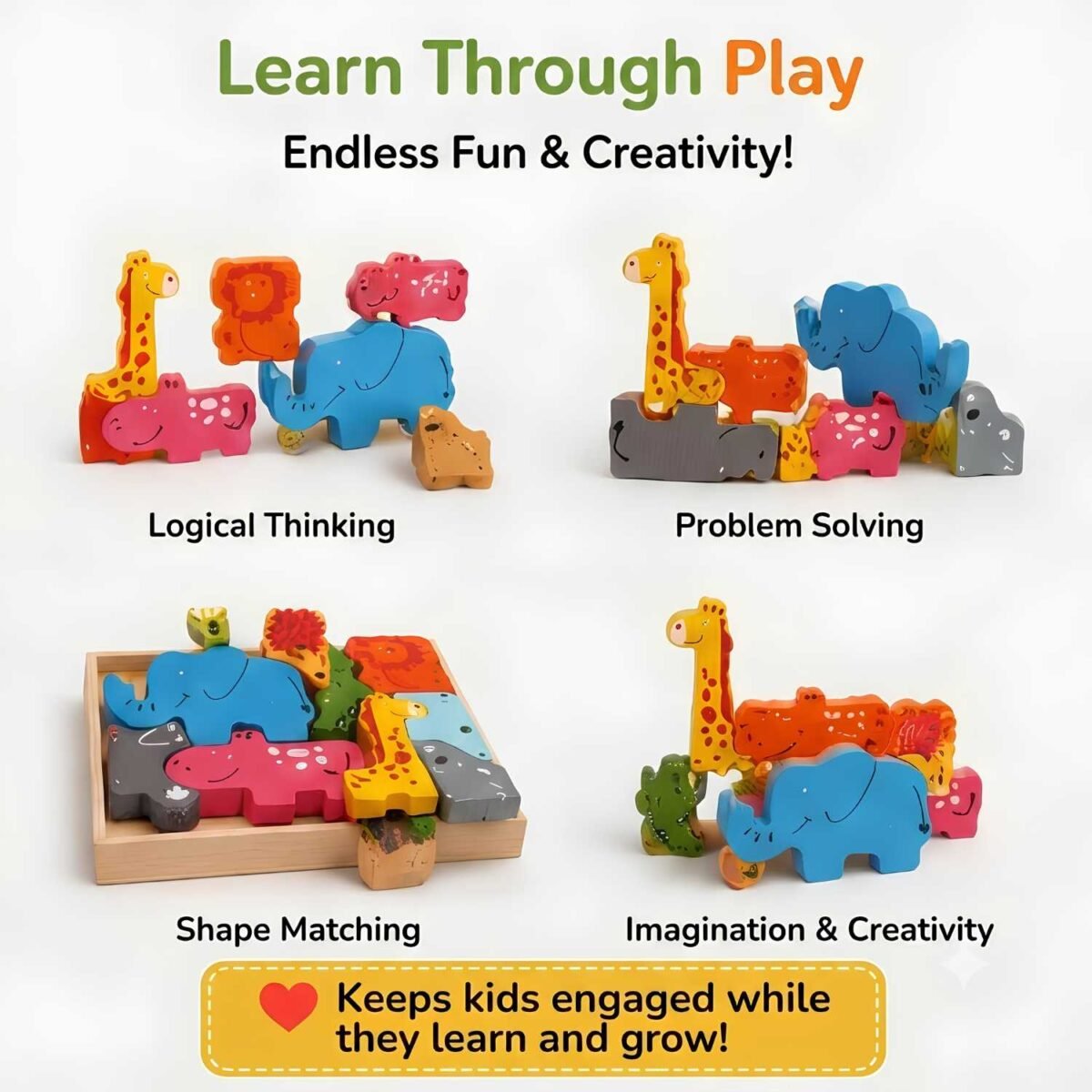 Bluebells Toys Whimsi Animal Design Learning Educational Fun Toy Wooden Blocks Puzzle for Kids - Image 6