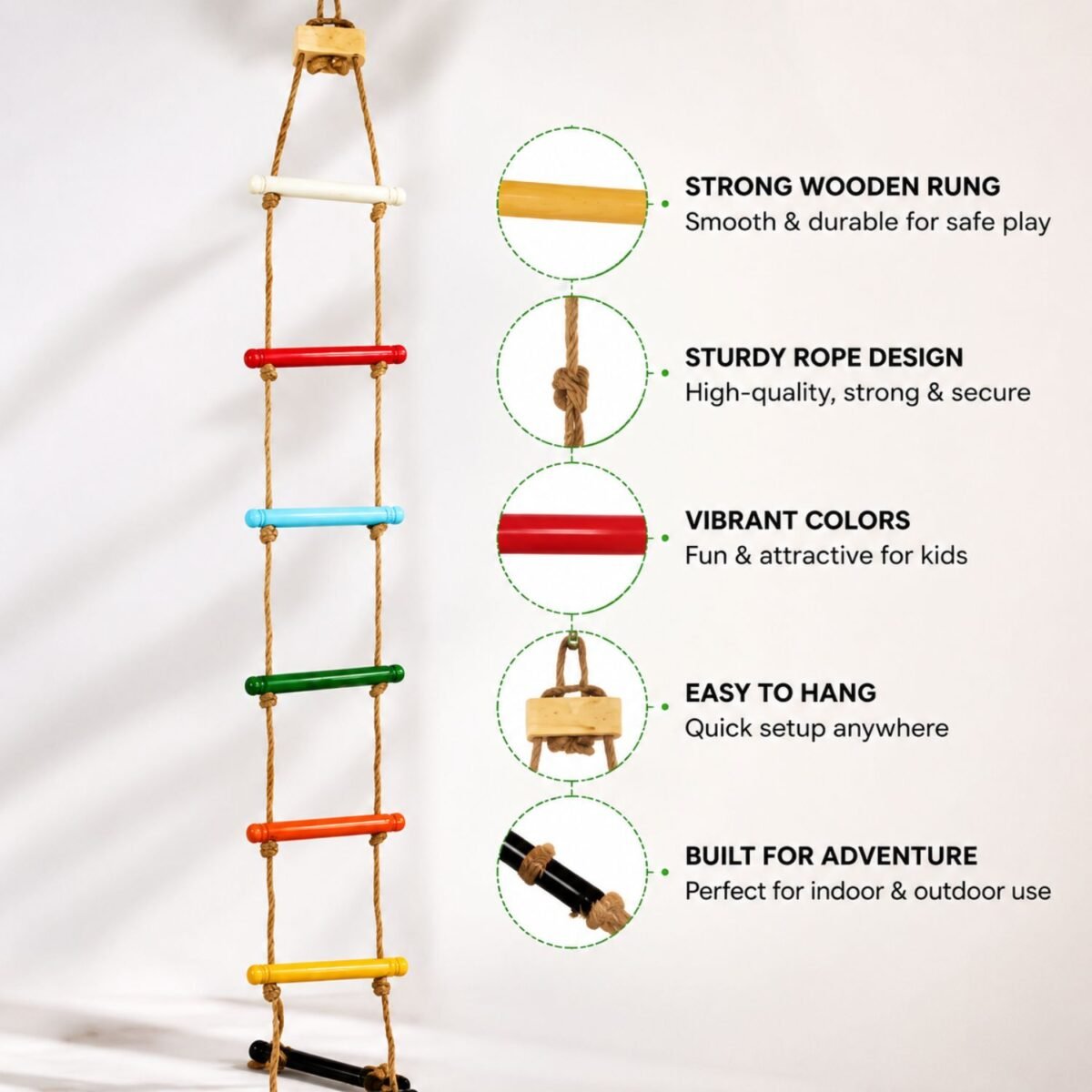 Bluebells Toys Skillofunry Mango Wood Wall Hanging 7-Steps Rope Ladder Fun Playing Toy for kids - Image 3
