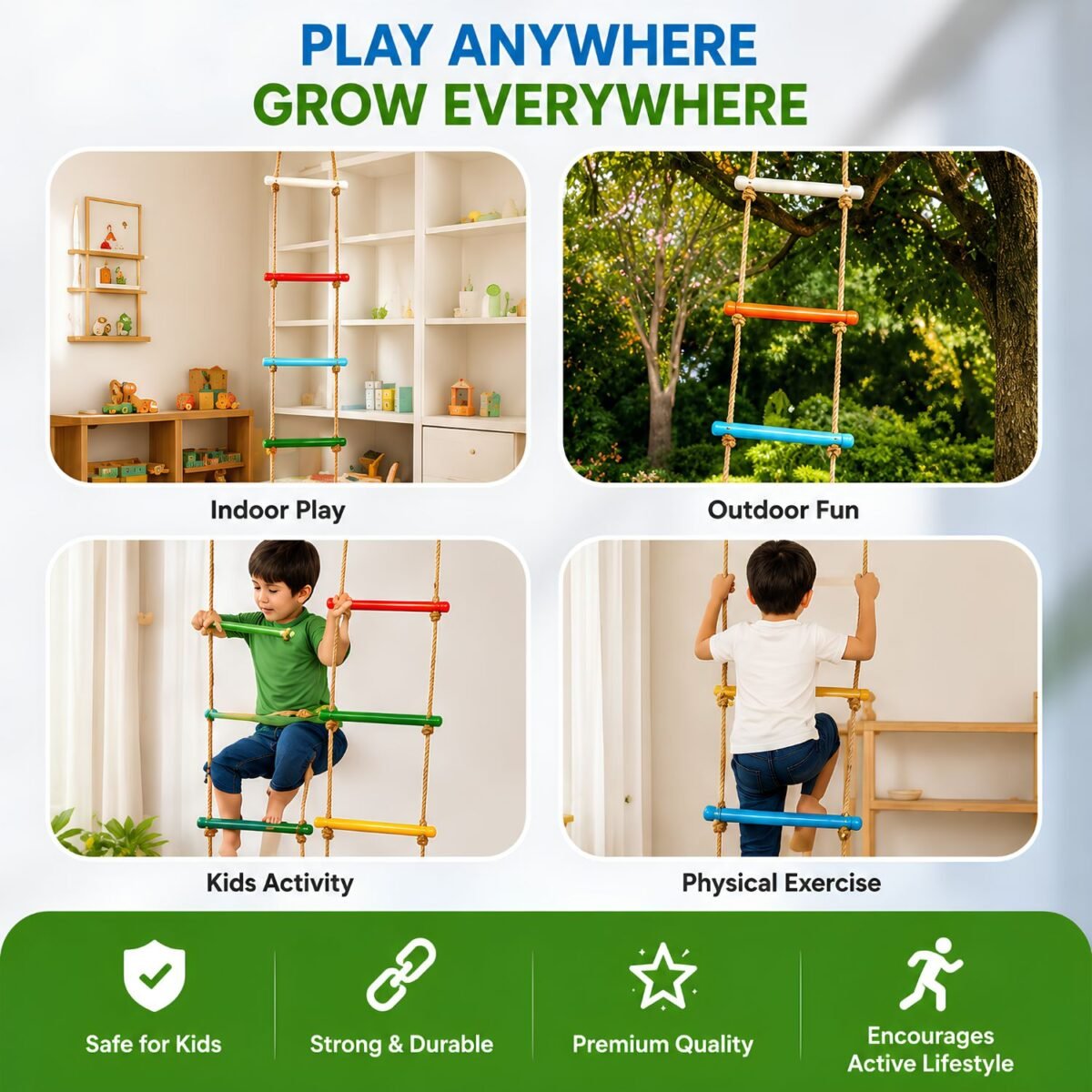 Bluebells Toys Skillofunry Mango Wood Wall Hanging 7-Steps Rope Ladder Fun Playing Toy for kids - Image 6