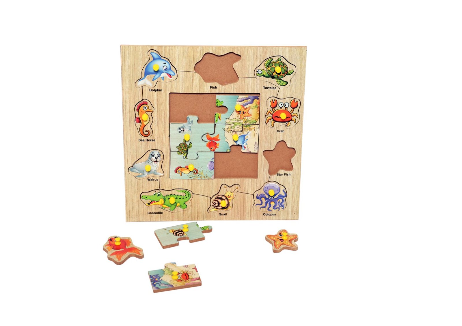 Puzzle Board Sea Animals | Bluebells Toys | Online Wooden Toy | Online Gift For Kids | Multiple Animals Shapes Wooden Game | Learning Toy For Kids - Image 2