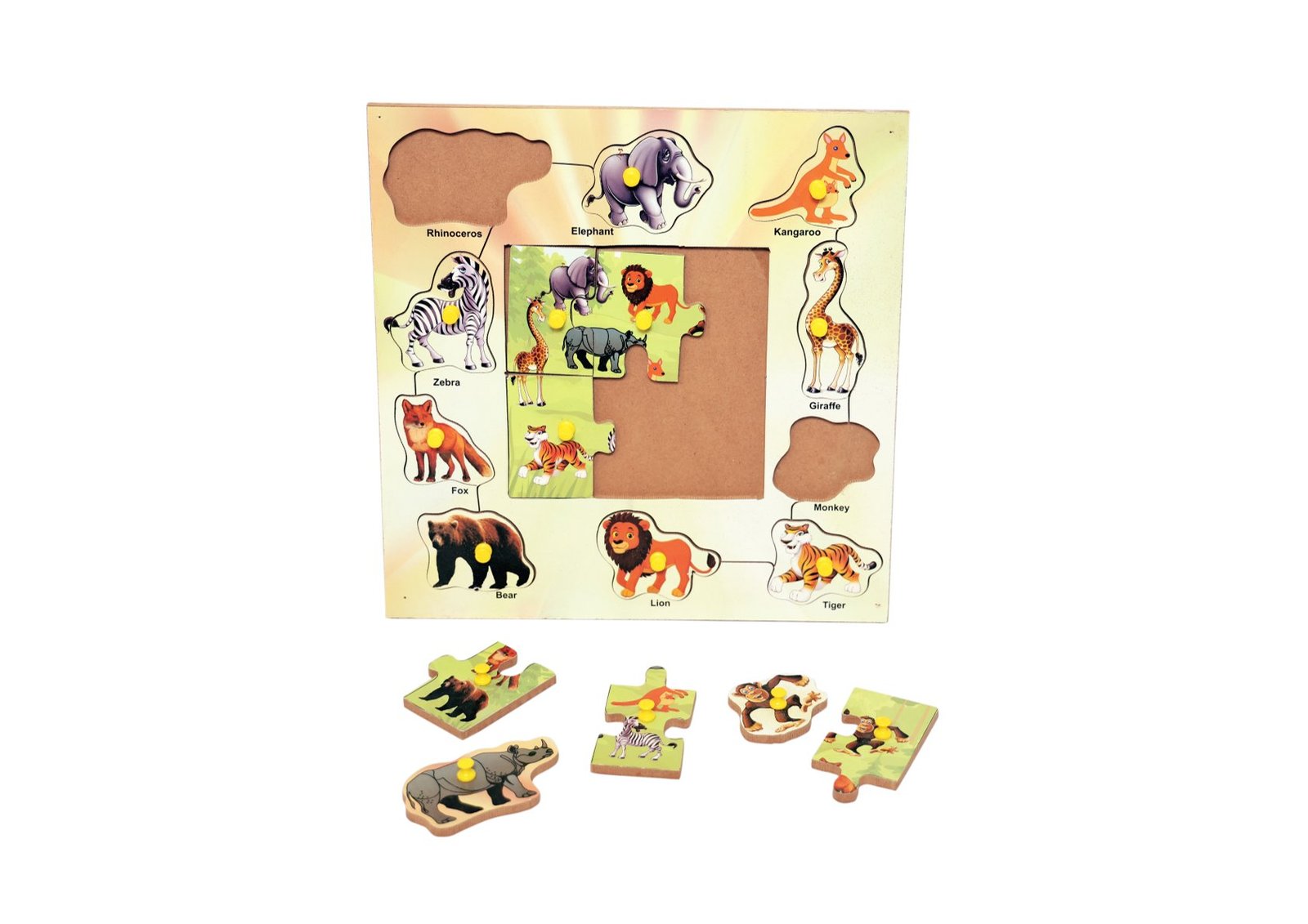 Puzzle Board Wild Animals | Bluebells Toys | Online Wooden Toy | Online Gift For Kids | Multiple Animals Shapes Wooden Game | Learning Toy For Kids - Image 2
