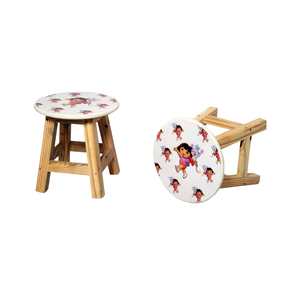 Bluebells Toys Vuzzy Dora Design Round Kids Stool Pinewood Legs & MDF Top Cartoon-Themed for Children's - Image 6