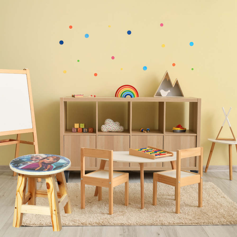 Bluebells Toys Purzxy Four Frozen Inspired Design Wooden Stool for kids Pinewood Legs & MDF Top Cartoon-Themed for Playroom & Study - Image 5