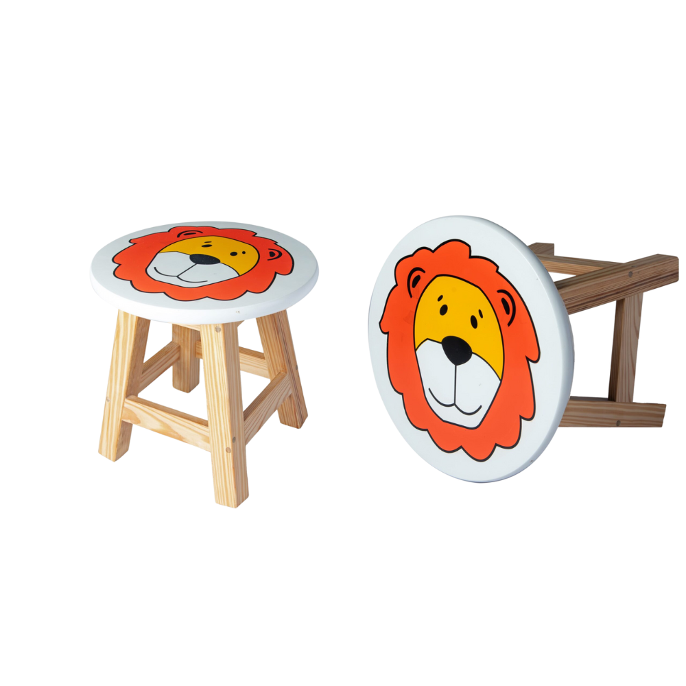 Bluebells Toys Nuexzy Lion Design Kids Stool Wooden Round Stool for Playroom & Study Toddler Seat, Fun & Durable - Image 6