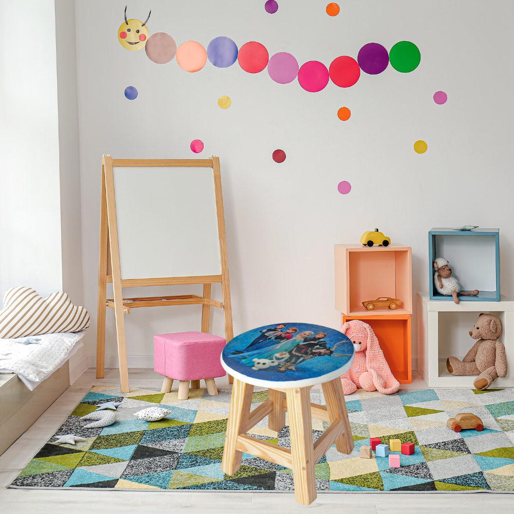 Bluebells Toys Purzxy Four Frozen Inspired Design Wooden Stool for kids Pinewood Legs & MDF Top Cartoon-Themed for Playroom & Study