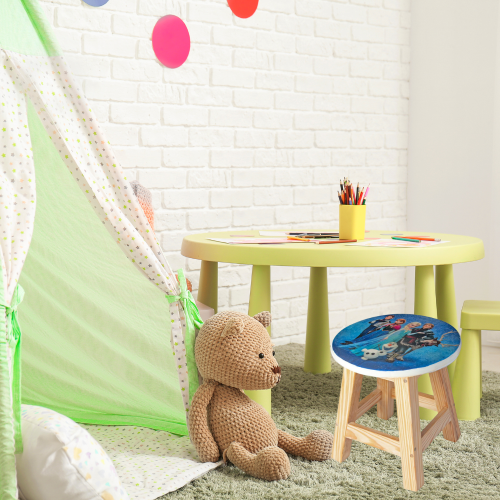 Bluebells Toys Purzxy Four Frozen Inspired Design Wooden Stool for kids Pinewood Legs & MDF Top Cartoon-Themed for Playroom & Study - Image 3