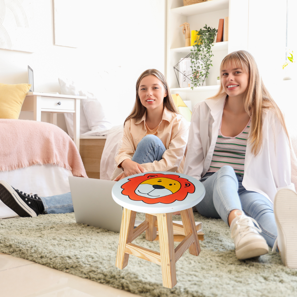 Bluebells Toys Nuexzy Lion Design Kids Stool Wooden Round Stool for Playroom & Study Toddler Seat, Fun & Durable - Image 3