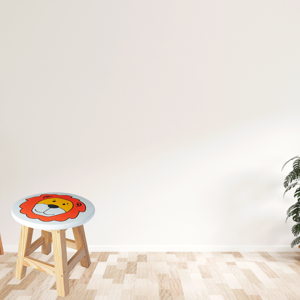 Bluebells Toys Nuexzy Lion Design Kids Stool Wooden Round Stool for Playroom & Study Toddler Seat, Fun & Durable - Image 4