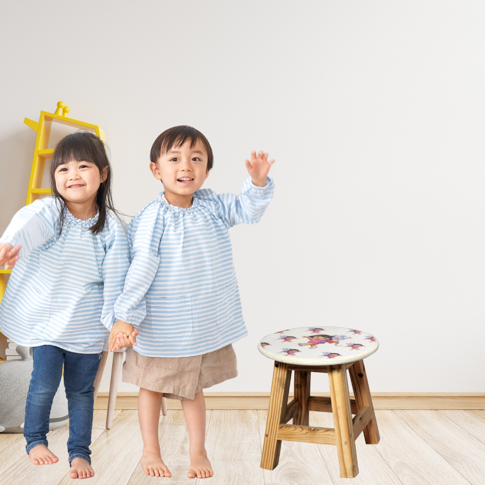 Bluebells Toys Vuzzy Dora Design Round Kids Stool Pinewood Legs & MDF Top Cartoon-Themed for Children's