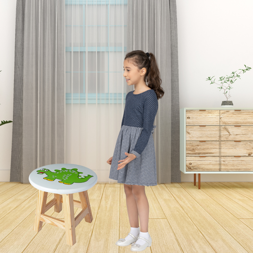Bluebells Toys Ovara Dinosaur Design Round Kids Stool Pinewood Legs & MDF Top Cartoon-Themed for Your Little One’s Everyday Fun - Image 3