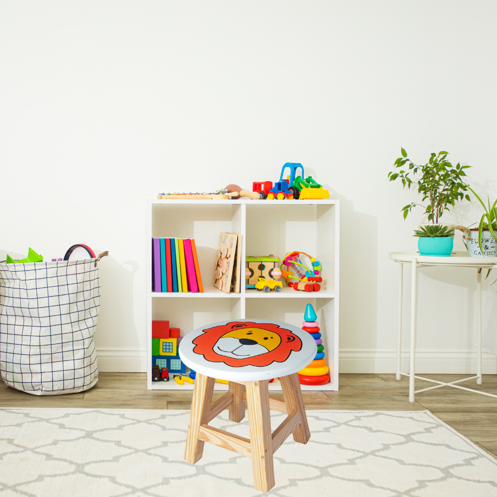 Bluebells Toys Nuexzy Lion Design Kids Stool Wooden Round Stool for Playroom & Study Toddler Seat, Fun & Durable