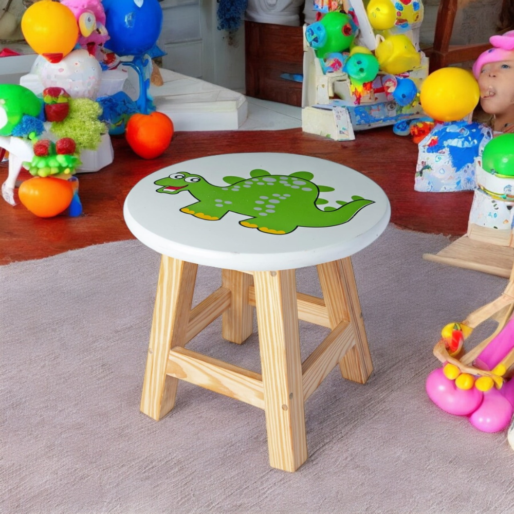 Bluebells Toys Ovara Dinosaur Design Round Kids Stool Pinewood Legs & MDF Top Cartoon-Themed for Your Little One’s Everyday Fun - Image 2