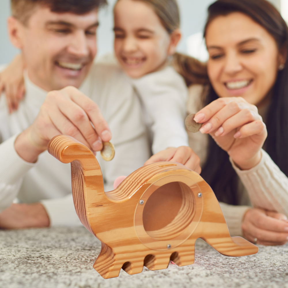 Bluebells Toys Cashora Dinasour Design Money Bank Pinewood & Acrylic Sheet for Kids