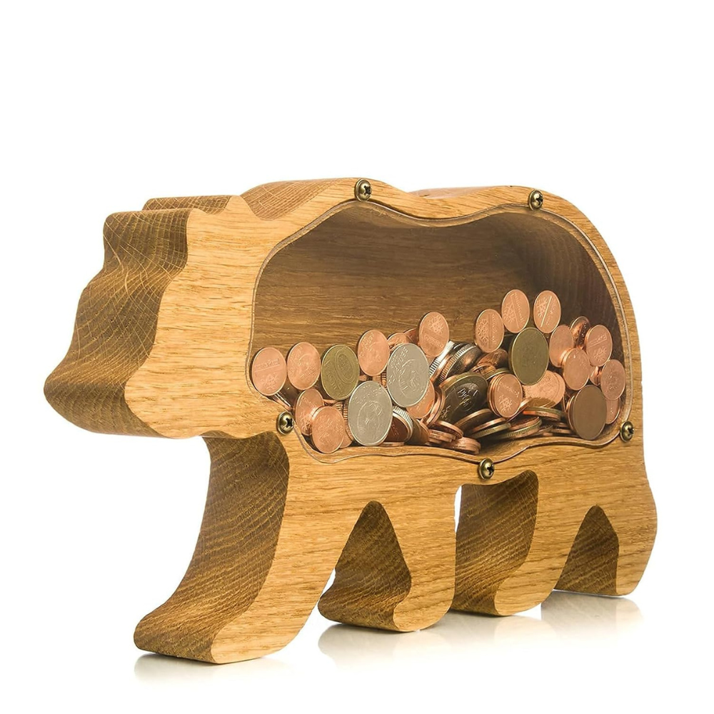 Bluebells Toys Coinova Lion Design Money Piggy Bank Pinewood & Acrylic Sheet for Kids Non-Toxic Toy - Image 5