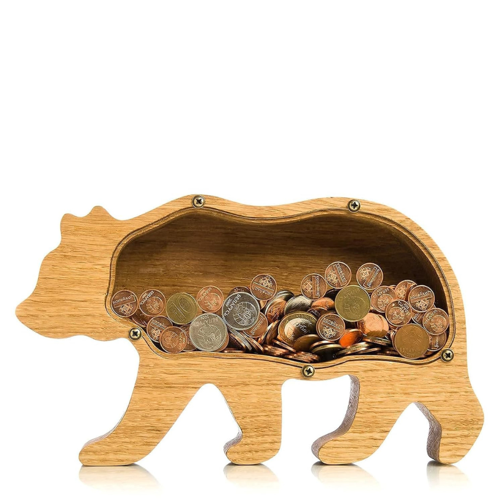 Bluebells Toys Coinova Lion Design Money Piggy Bank Pinewood & Acrylic Sheet for Kids Non-Toxic Toy - Image 2