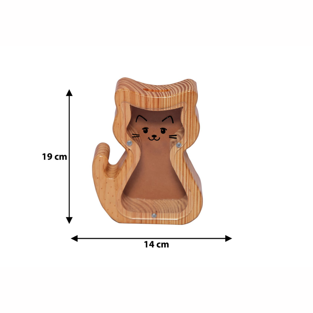 Bluebells Toys Bankoria Cat Design Money Bank Pinewood & Acrylic Sheet for Kids Non-Toxic Toy - Image 5
