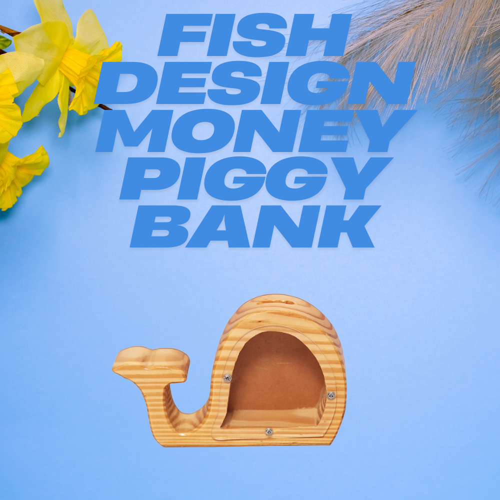 Bluebells Toys Trezzurex Fish Design Money Piggy Bank Pinewood & Acrylic Sheet for Kids Toy Non-Toxic - Image 2