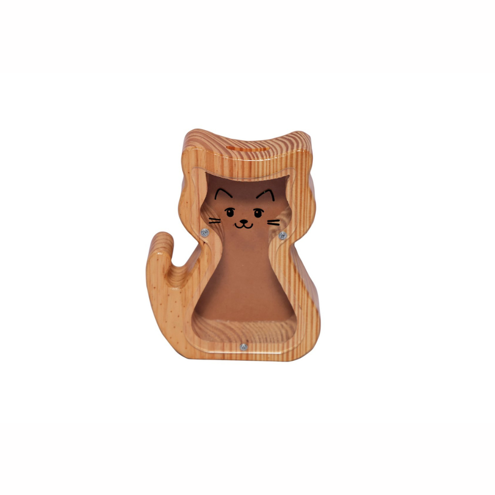 Bluebells Toys Bankoria Cat Design Money Bank Pinewood & Acrylic Sheet for Kids Non-Toxic Toy - Image 4