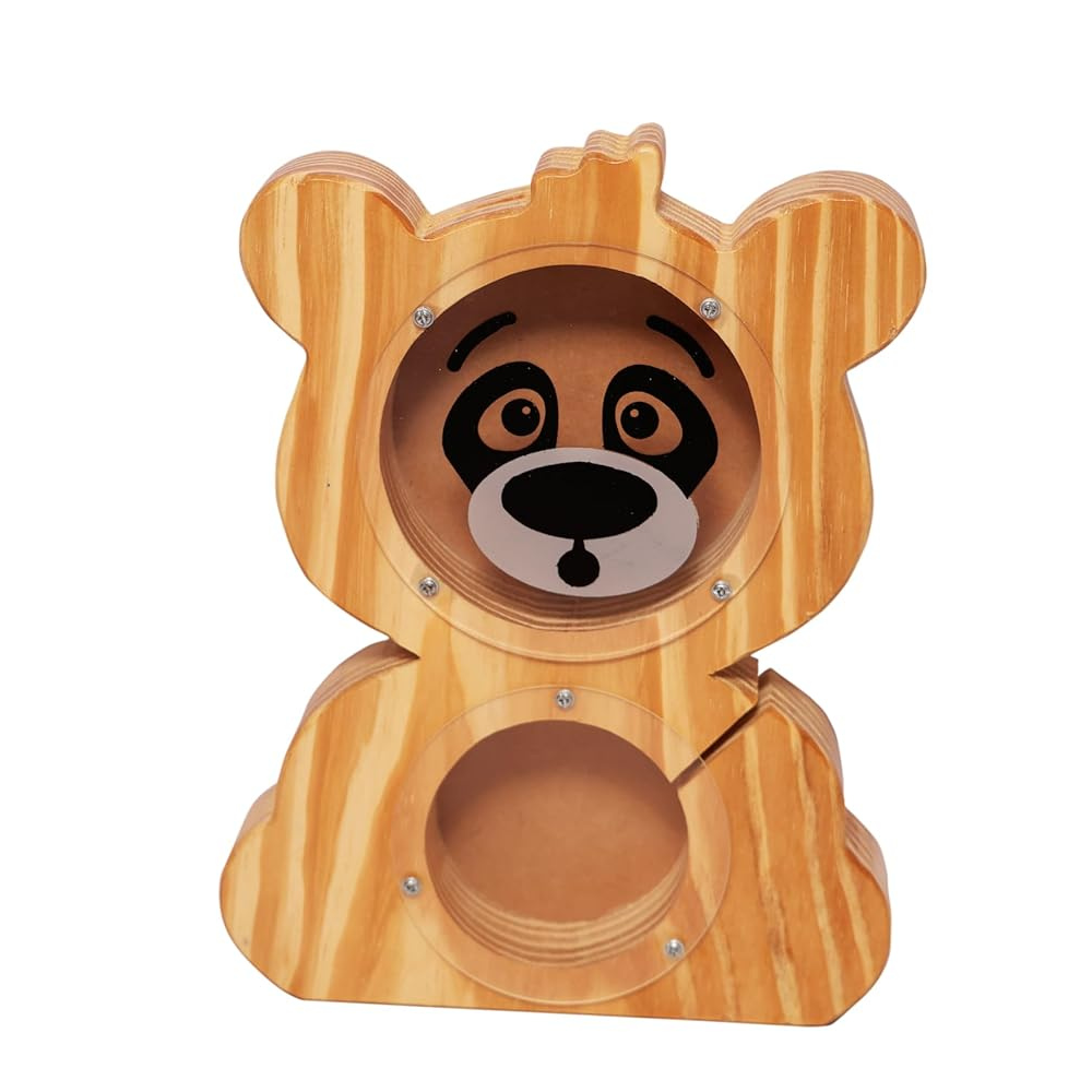 Bluebells Toys Frugenix Bear Design Money Piggy Bank Pinewood & Acrylic Sheet for Kids Non-Toxic Toy - Image 4