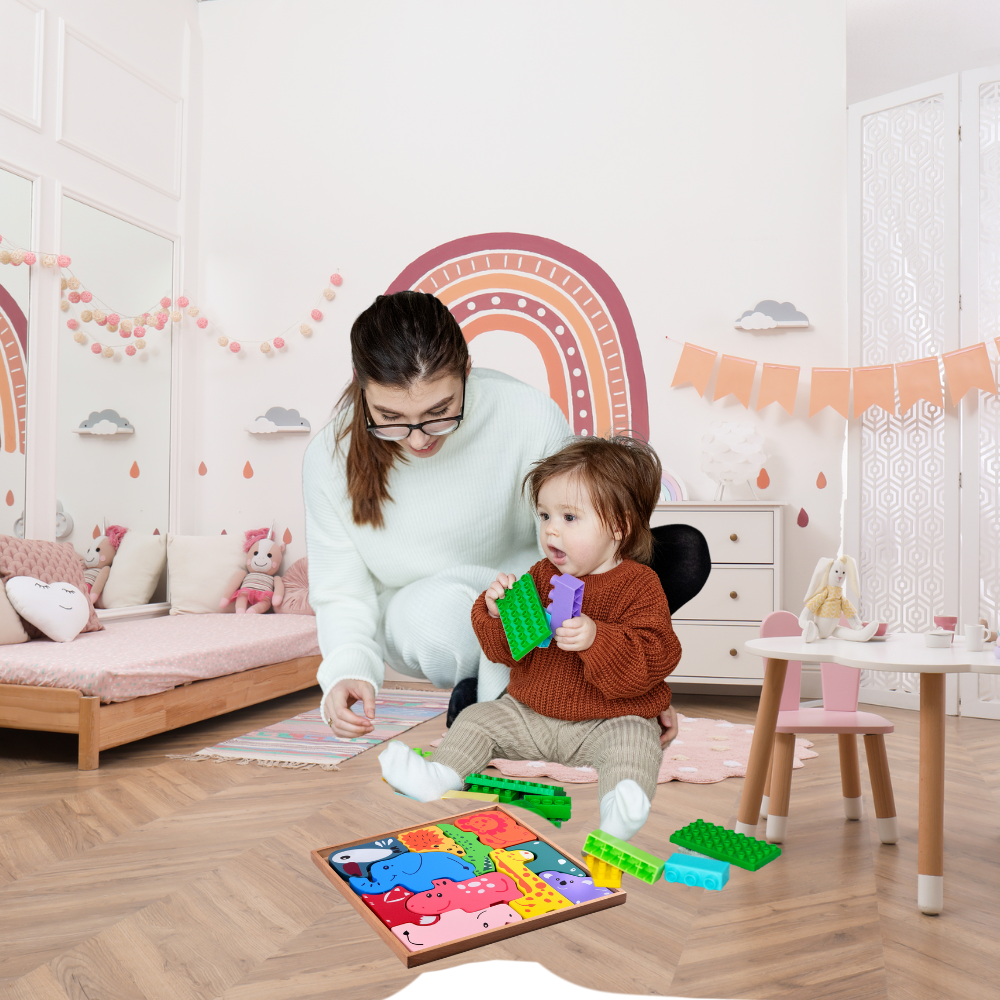Bluebells Toys Whimsi Animal Design Learning Educational Fun Toy Wooden Blocks Puzzle for Kids