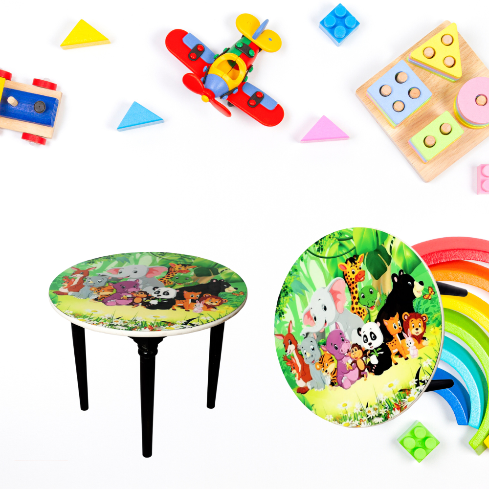 Bluebells Toys Furvian Zoo Animals Top Design Round Study & Activity Table For Kids MDF Wood & Non Toxic - Image 2
