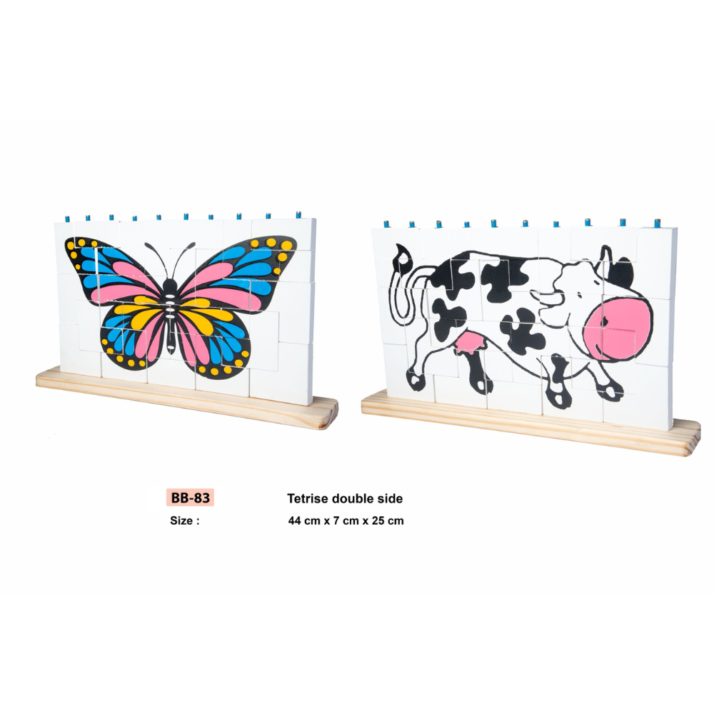 Bluebells Toys Cow & Butterfly Tetris Double Side Educational Puzzle Toys for Toddlers Kids - Image 4