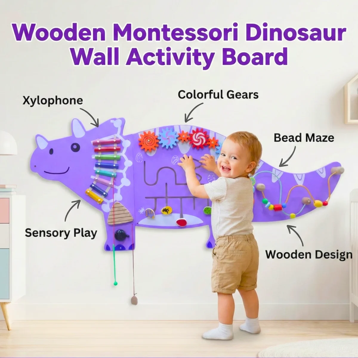 Montessori Activity Dinosaur Wall Toy with Motor Skill Development for Kids - Image 5