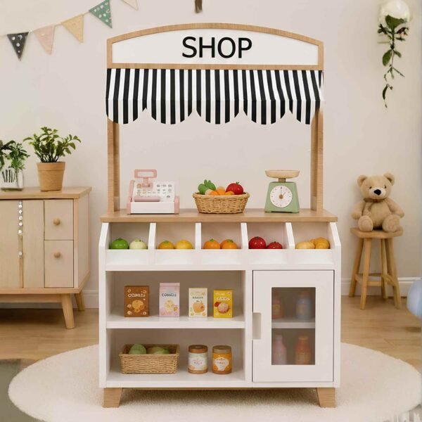Wooden White Market Stall Pretend Play Set for Boys & Girls
