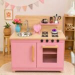 Wooden Kids Kitchen Set with Sink, Oven & Storage Cabinet For Kids