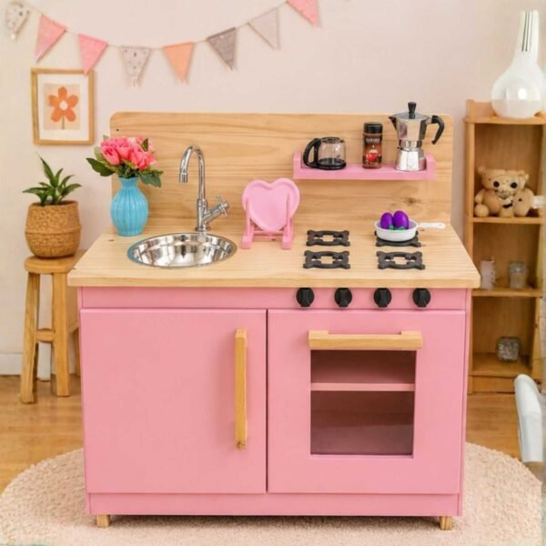 Wooden Kids Kitchen Set with Sink, Oven & Storage Cabinet For Kids