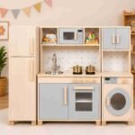 Wooden Kids Kitchen Set with Fridge, Oven & Microwave Toy