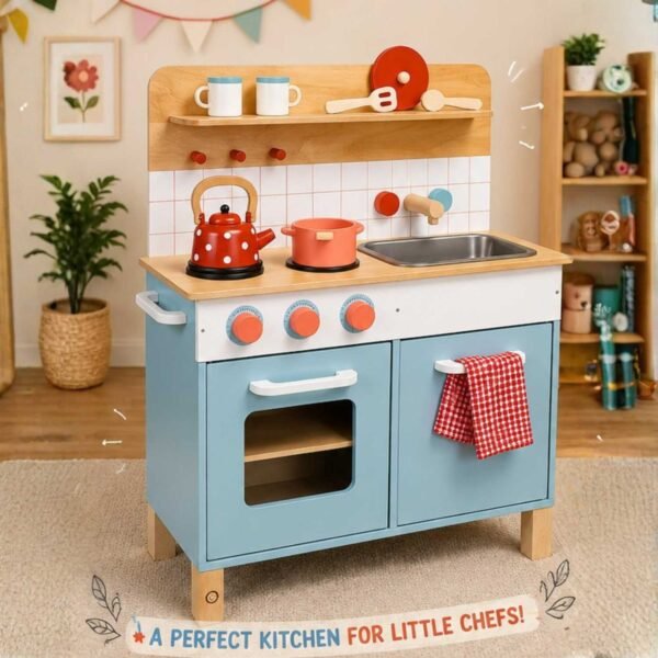 Wooden Kids Kitchen Set with Sink, Oven & Storage Cabinet For Kids