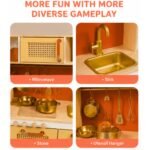 Wooden Kids Kitchen Set with Sink & Storage for Boys & Girls (Golden) - Image 2