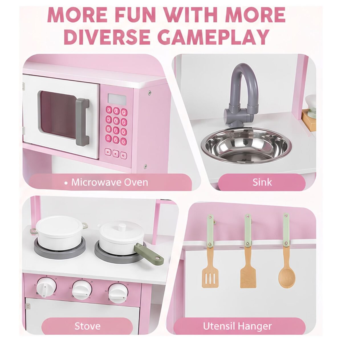 Wooden Kids Kitchen Set with Microwave, Sink & Oven Toy For Kids - Image 2