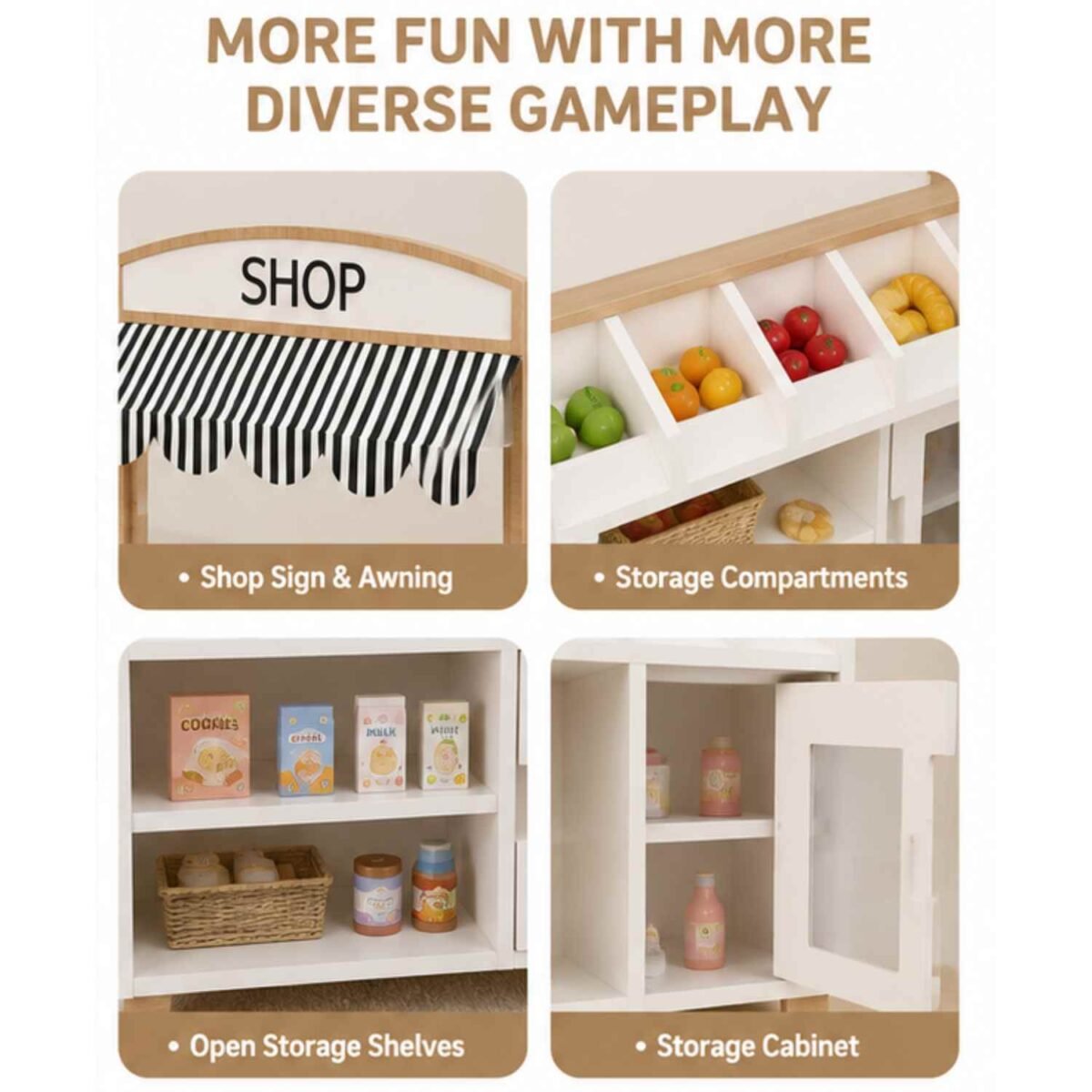 Wooden White Market Stall Pretend Play Set for Boys & Girls - Image 2