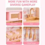 Wooden Pink Kitchen Play Set with Sink & Storage for Kids - Image 2