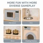 Wooden Kids Kitchen Set with Fridge, Oven & Microwave Toy - Image 2