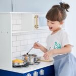 Wooden Kids Kitchen Playset with Sink & Microwave - Blue For Kids - Image 2