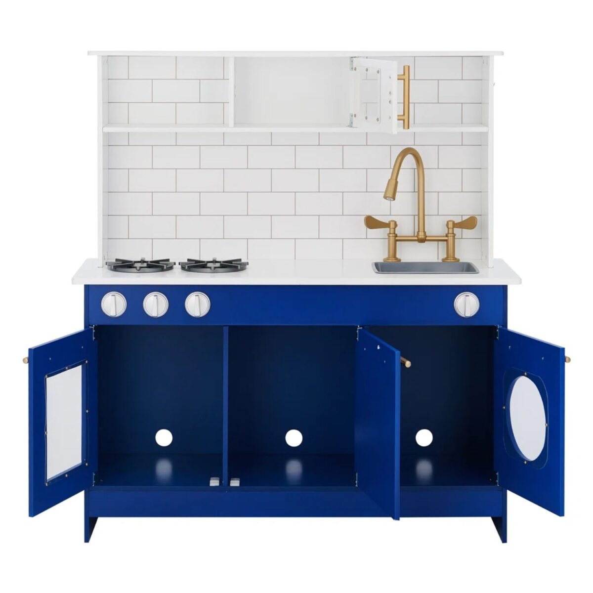 Wooden Kids Kitchen Playset with Sink & Microwave - Blue For Kids - Image 4