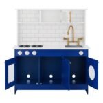 Wooden Kids Kitchen Playset with Sink & Microwave - Blue For Kids - Image 4