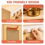 Wooden Kids Kitchen Set with Sink & Storage for Boys & Girls (Golden) - Image 3