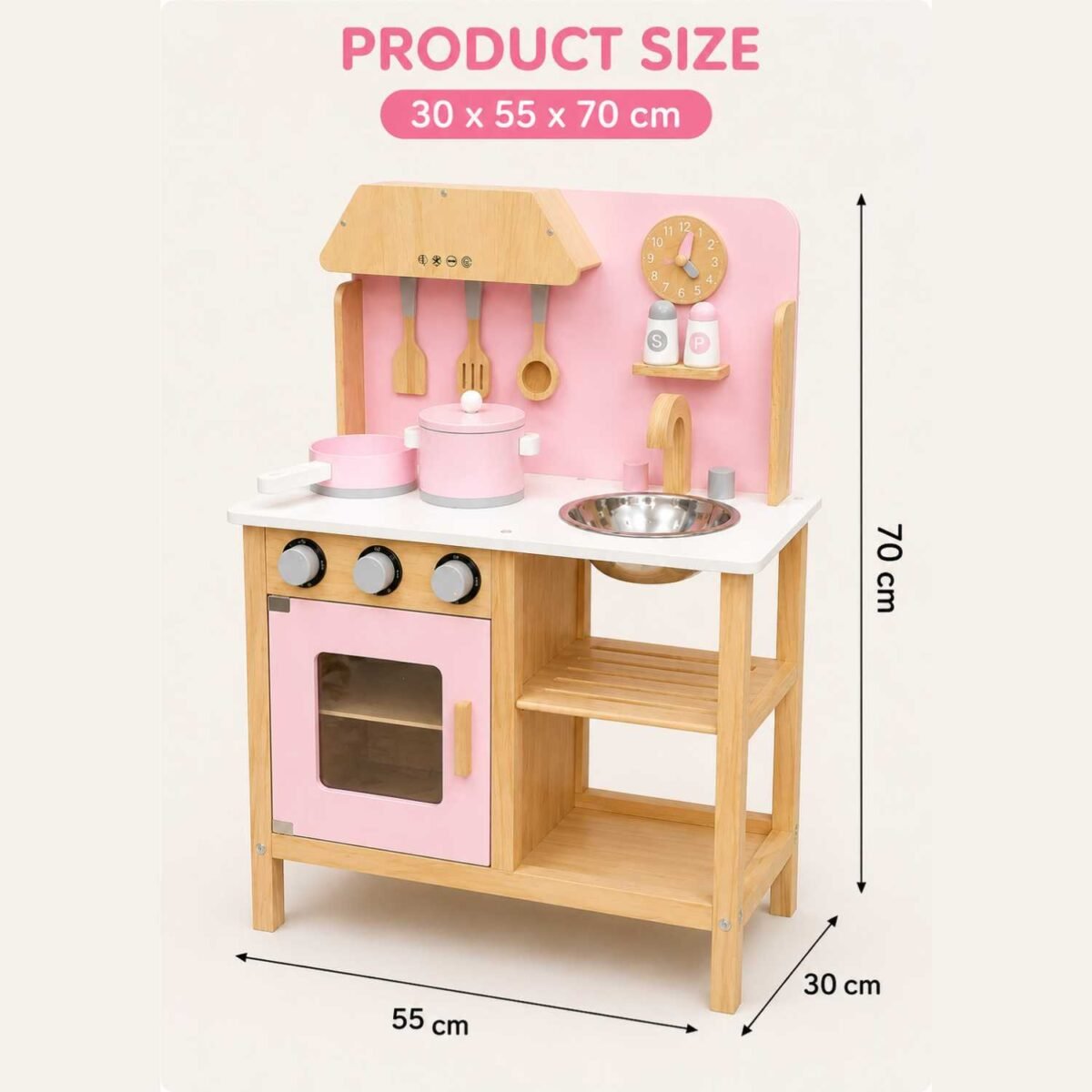 Wooden Cooking Play Set with Sink & Storage Shelf For Kids - Image 4